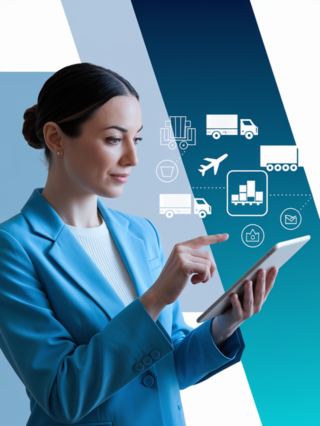Organisatrice pilotant la logistique d'un salon depuis une tablette
