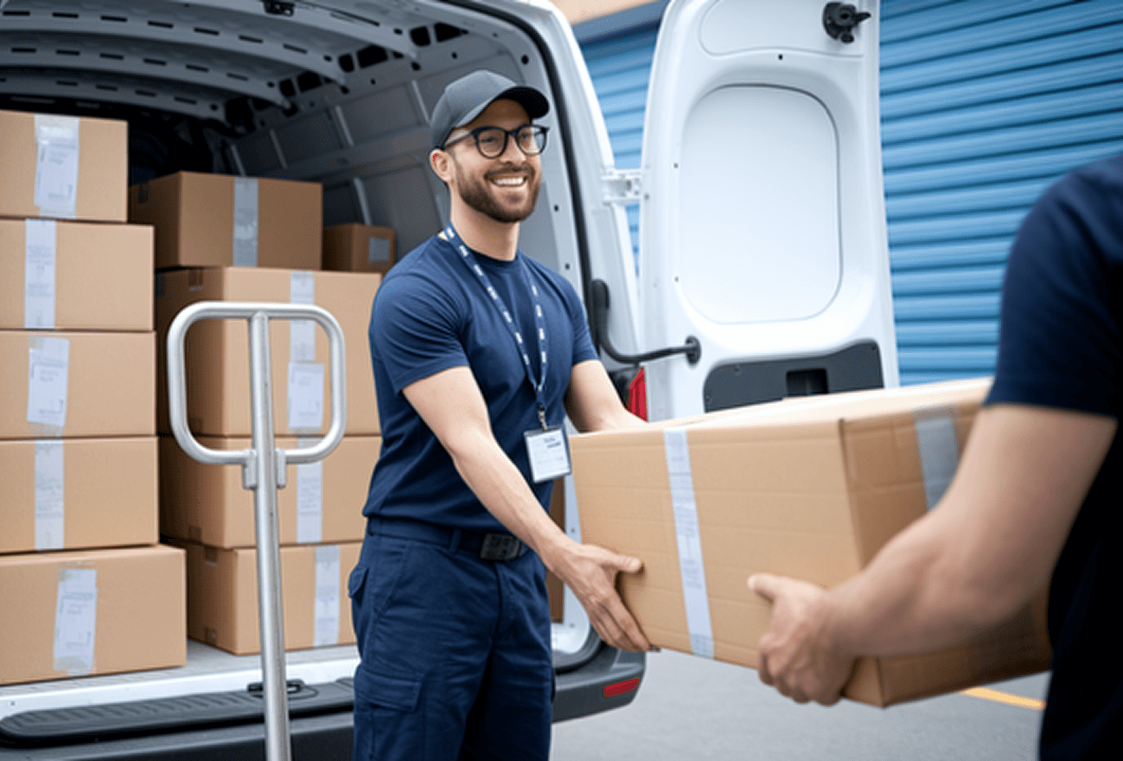 Prestataire logistique livrant du matériel sur un stand